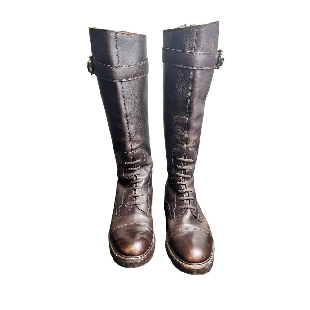 Gucci Tall Combat Brown Leather Boots 7.5 - Picture 2 of 15